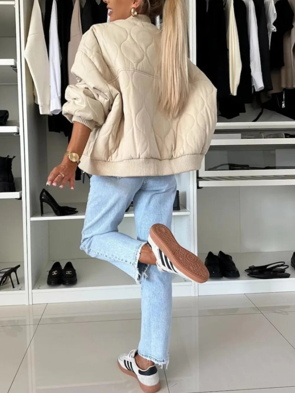 Baseball Collar Snap Down Long Sleeve Jacket (6)
