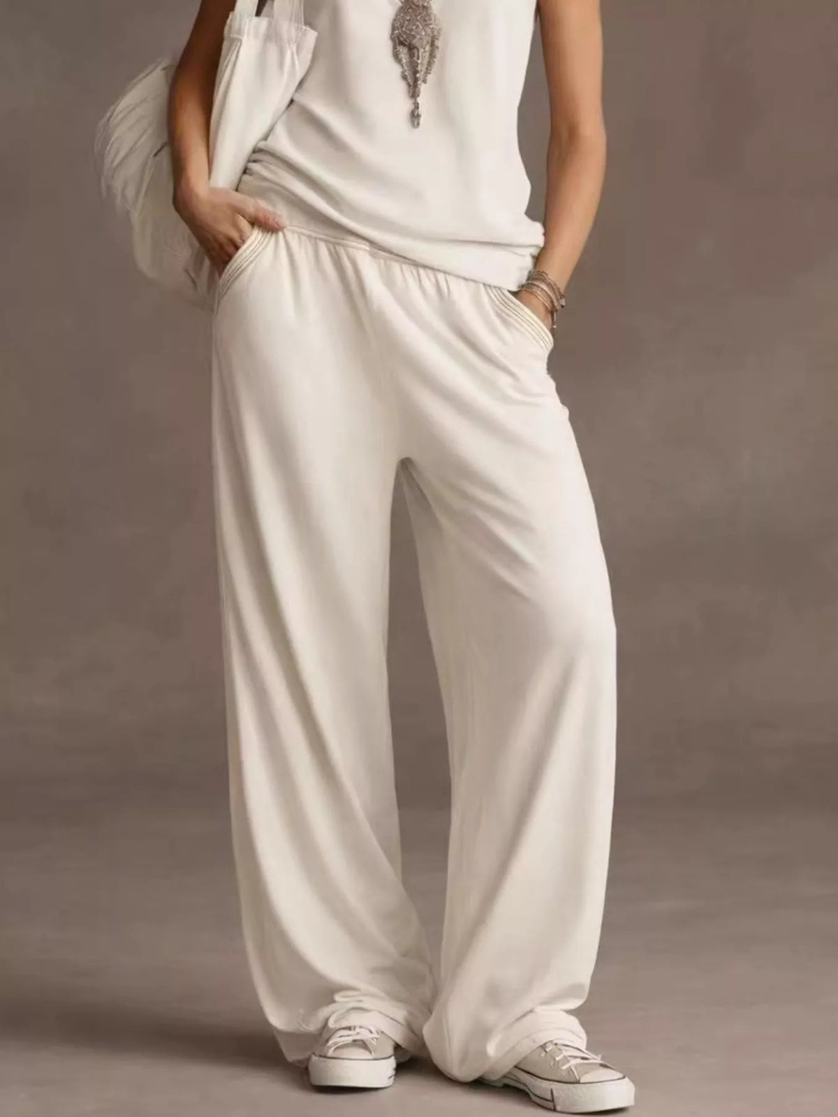 Sleeveless V-neck Tank Wide-leg Pants Set (6)