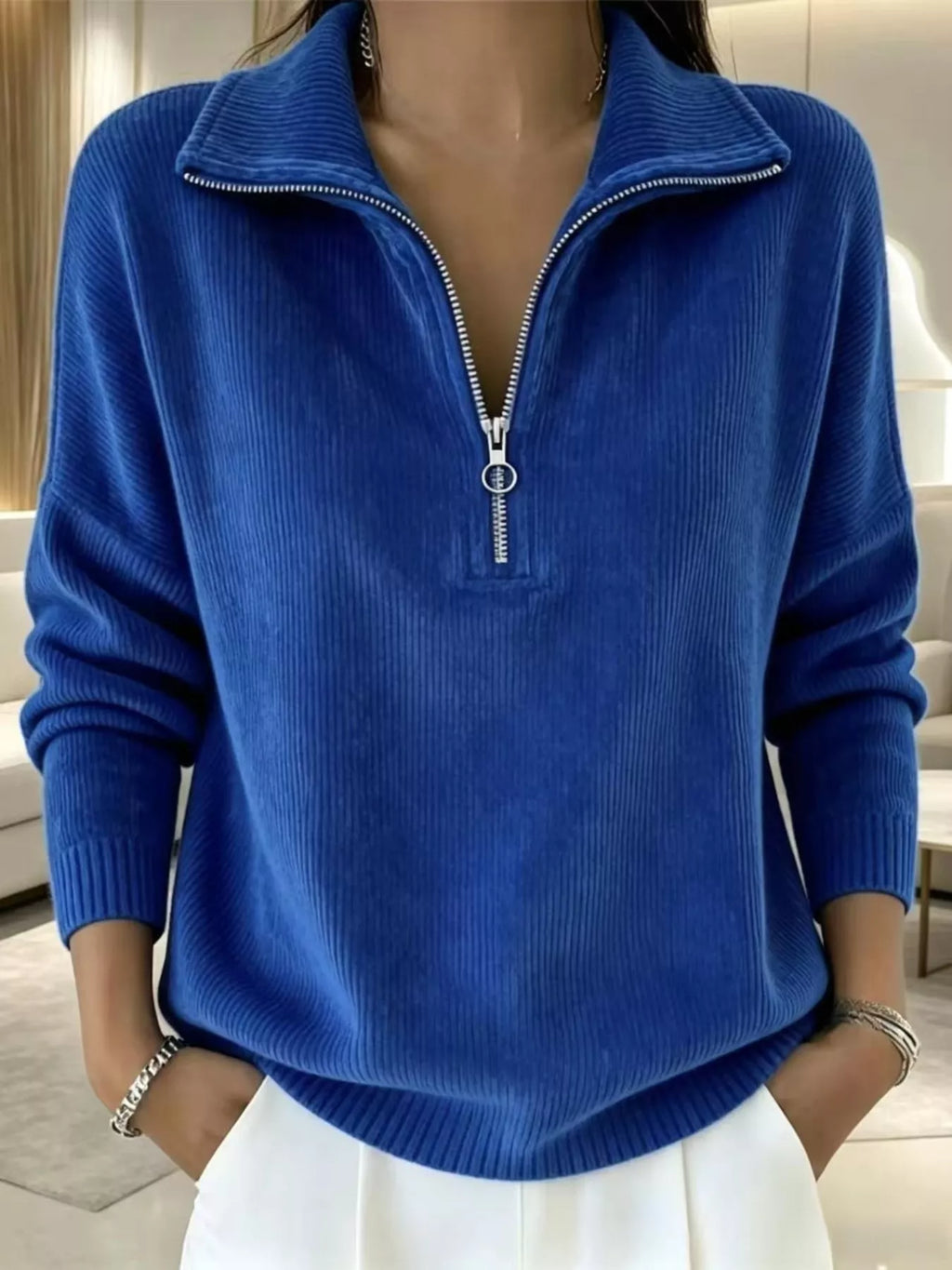 Full Size Corduroy Quarter-zip Sweatshirt Plus