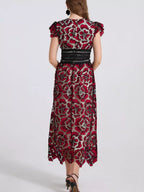 Printed V-neck Ruffle Sleeve Midi Dress (20)