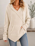 Drawstring Waffle Knit Hoodie