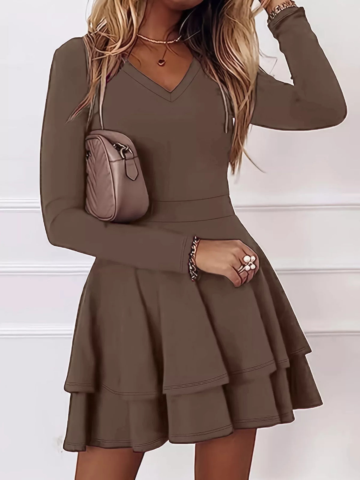 V-neck Layered Ruffle Mini Dress (7)