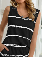 Striped Round Neck Tank Shorts Lounge Set (7)