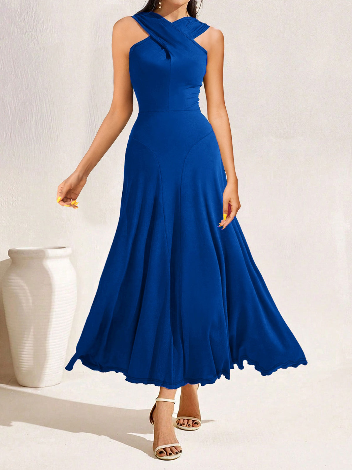 Crisscross Halter Neck A-line Midi Dress (7)