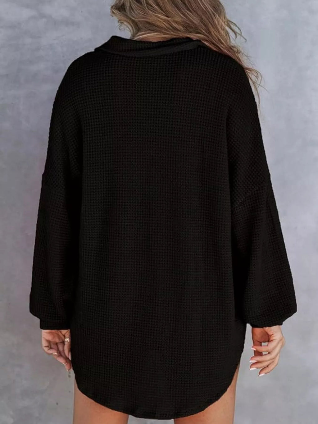 Casual Waffle Knit Button Detail Blouse (8)