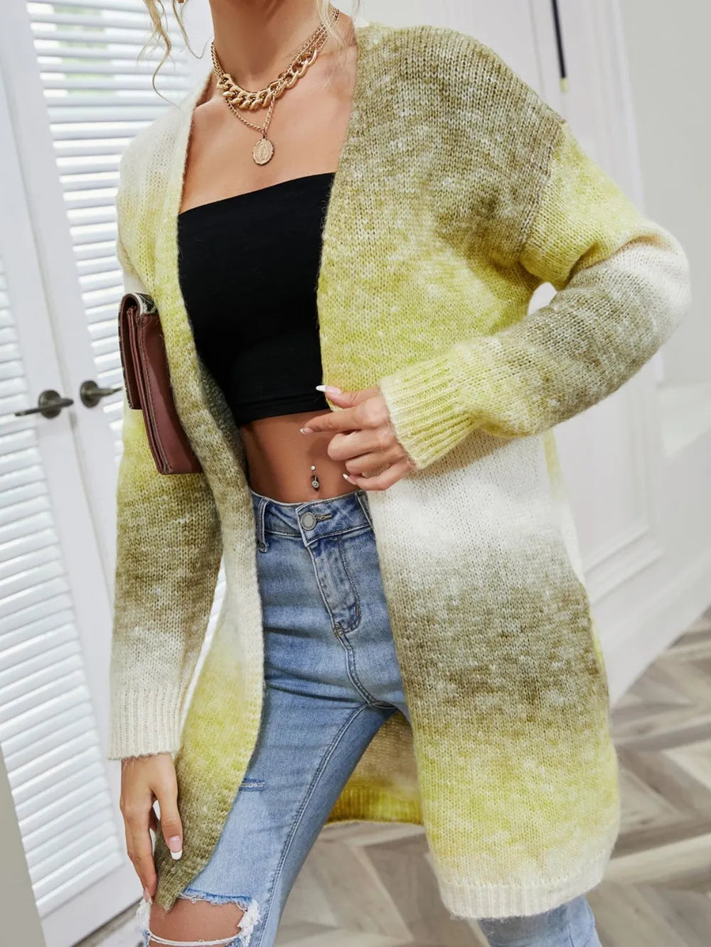 Full Size Pocketed Open Front Gradient Cardigan (18)