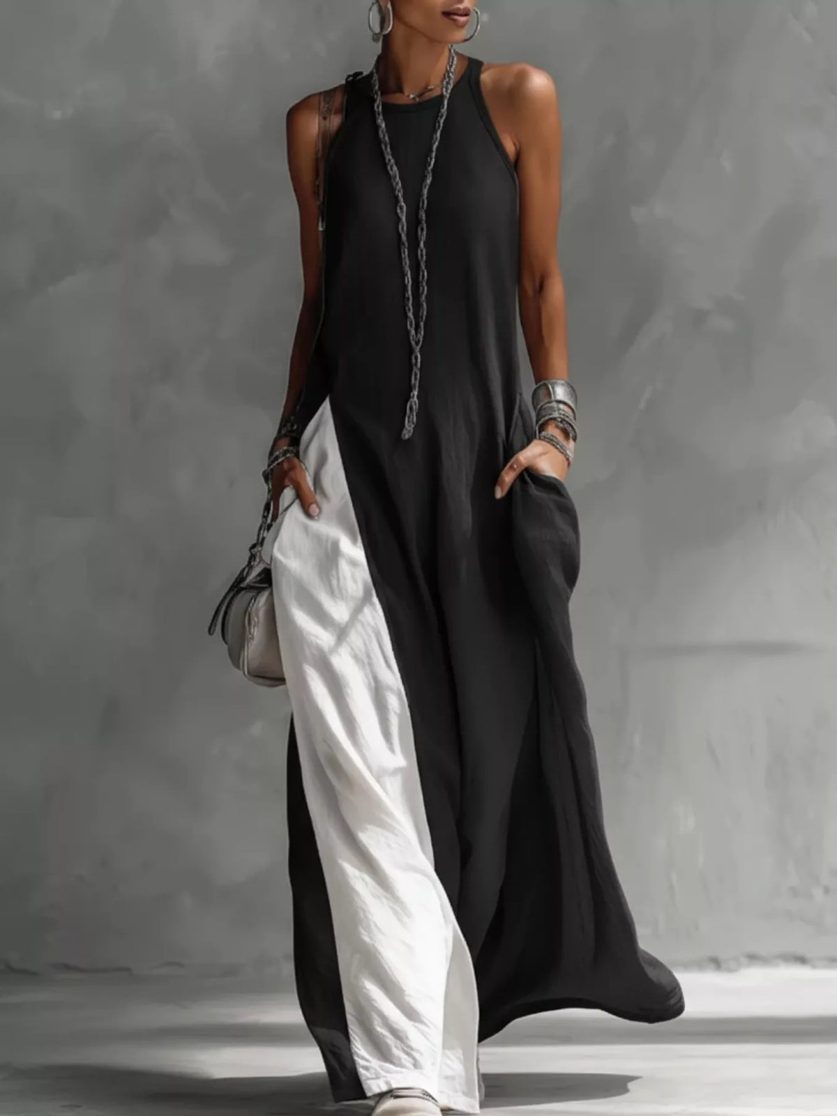Two-tone Sleeveless Maxi Dress (8)