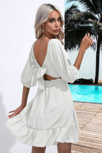 Square Neck Tie Back Ruffle Hem Dress (19)