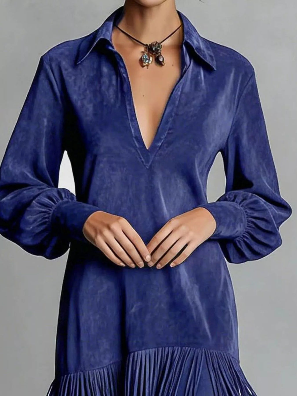Fringed Lantern Sleeve Dress (9)