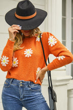 Flower Pattern Round Neck Short Sleeve Pullover Sweater (15)