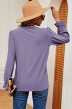 Eyelet V-neck Flounce Sleeve T-shirt (2)