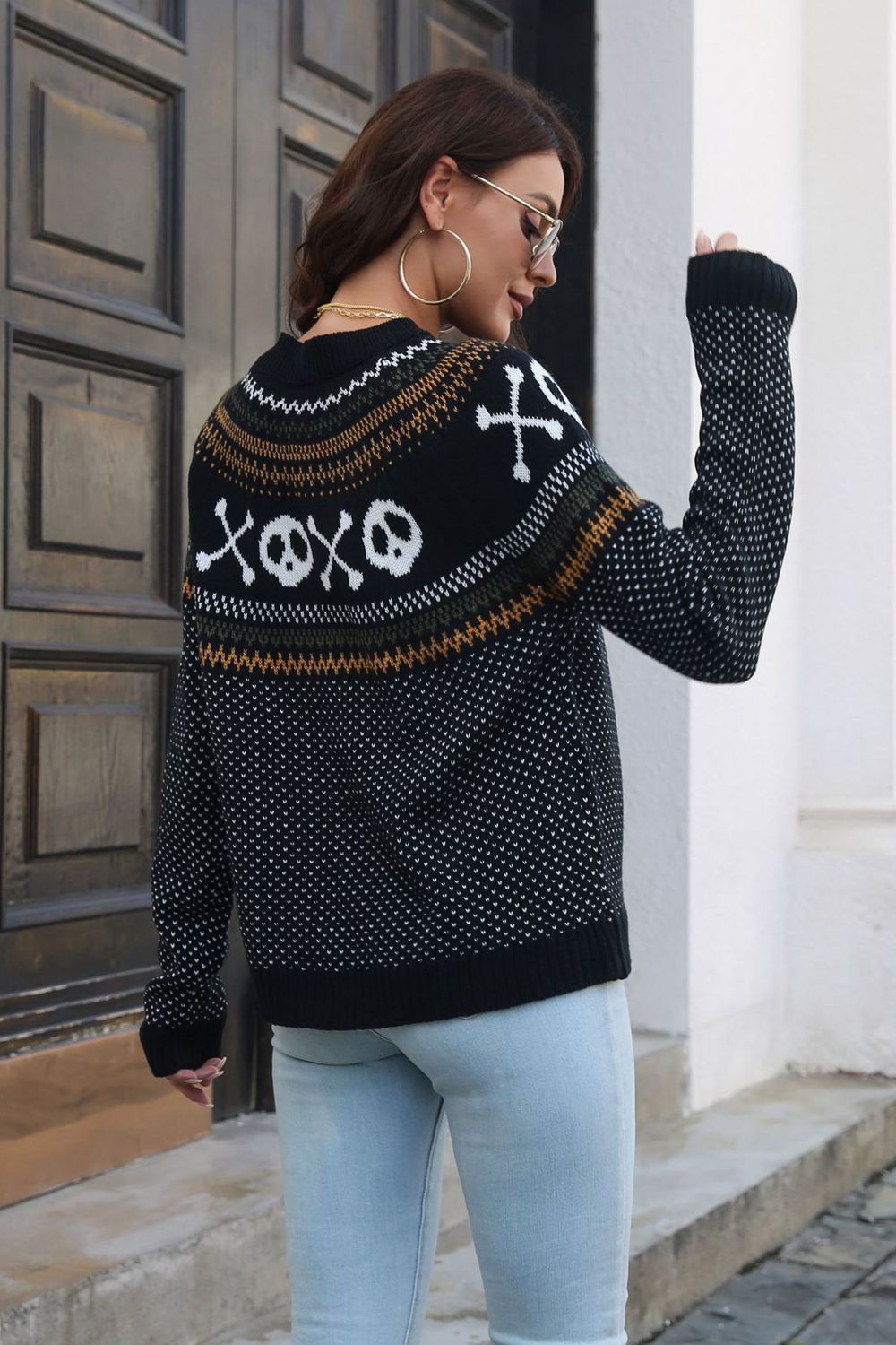 Ghost Pattern Round Neck Long Sleeve Sweater (6)