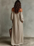 Full Size Off-shoulder Striped Maxi Dress Puff Sleeves Plus (2)