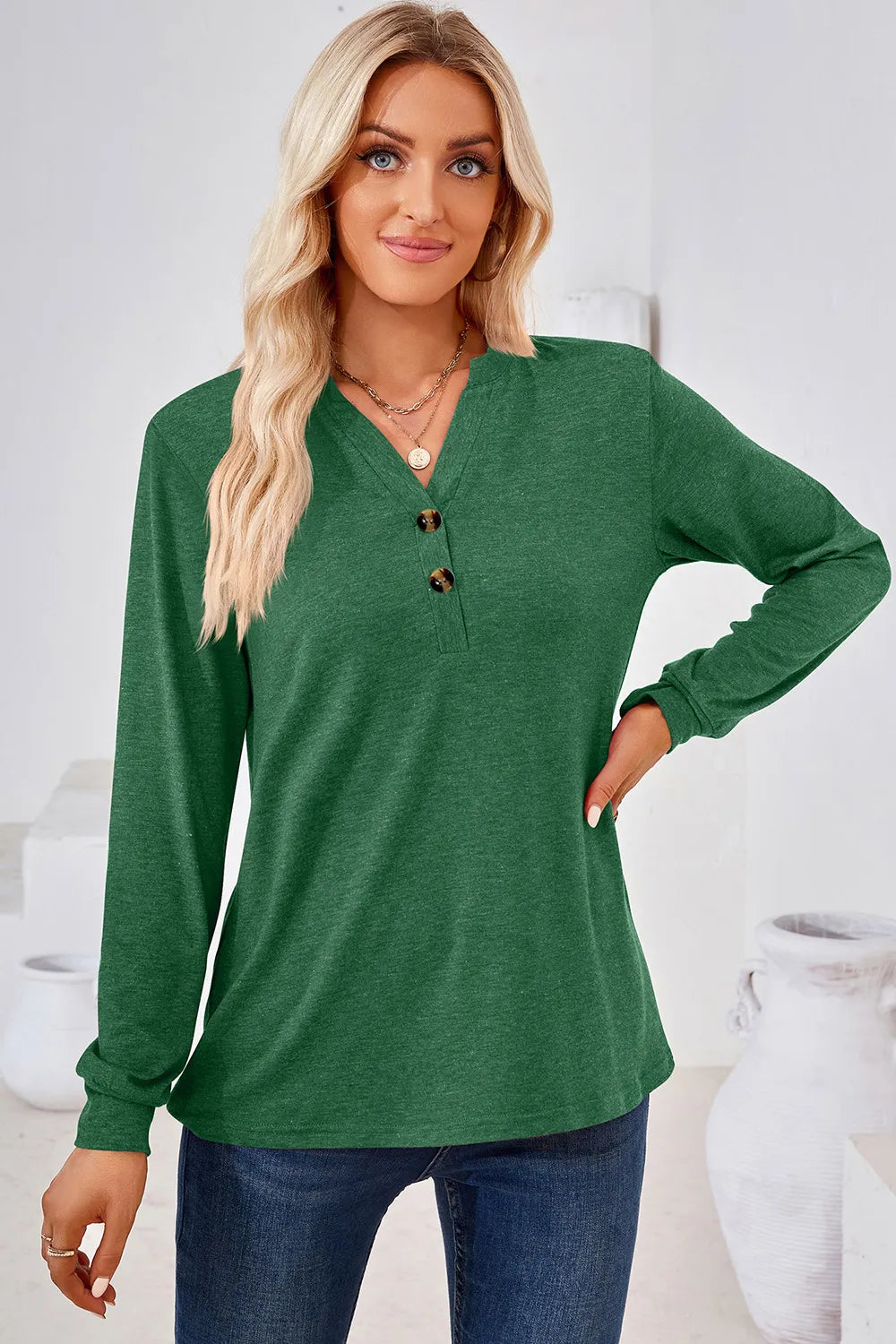 Notched Button Detail Long Sleeve T-shirt (22)