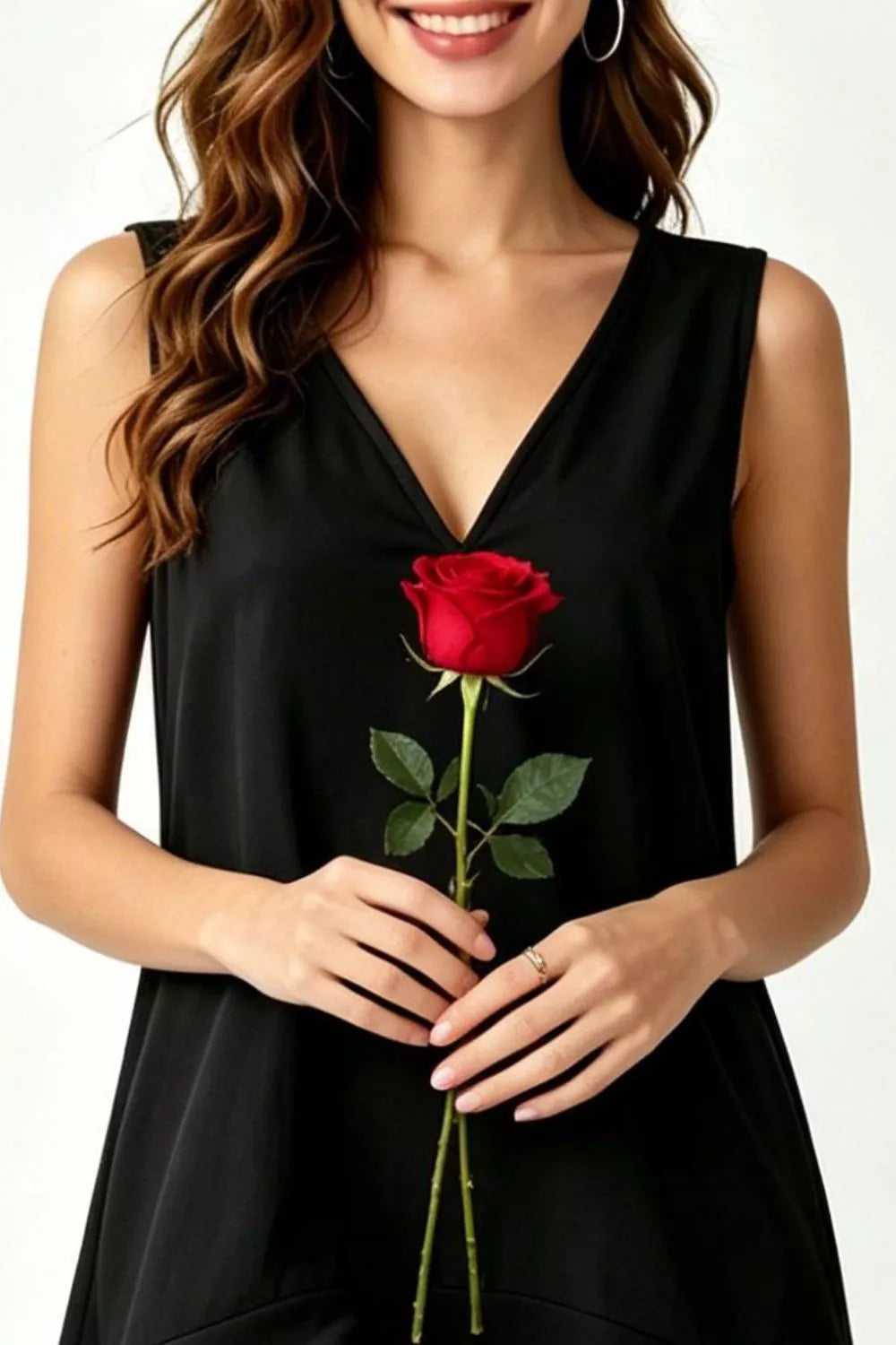 Full Size Sleeveless V-neck Ruffle Hem Mini Dress Plus (15)