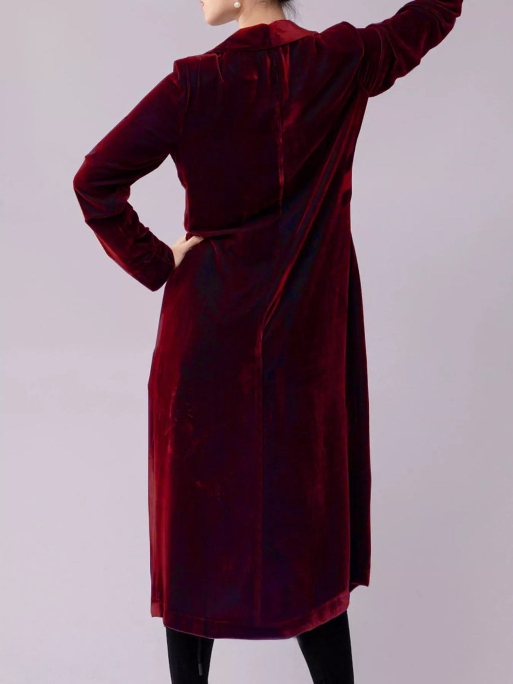 Velvet Lapel Collar Longline Coat (14)