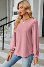 Round Neck Flounce Sleeve T-shirt (13)