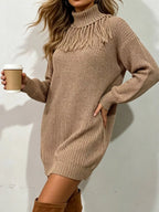 Full Size Turtleneck Fringe Detail Sweater Dress Plus (4)