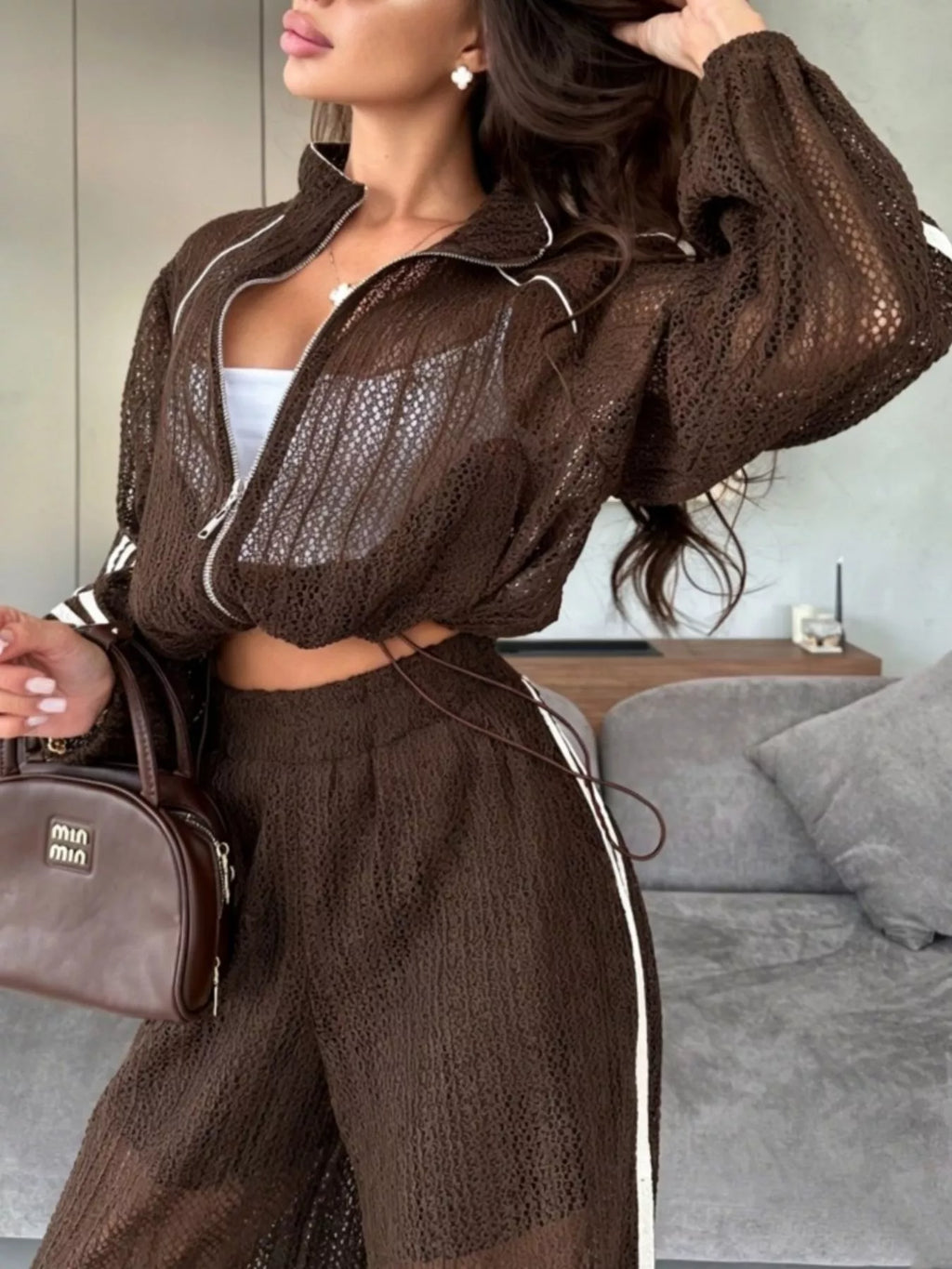 Side Stripes Zip Up Top Pants Set (4)