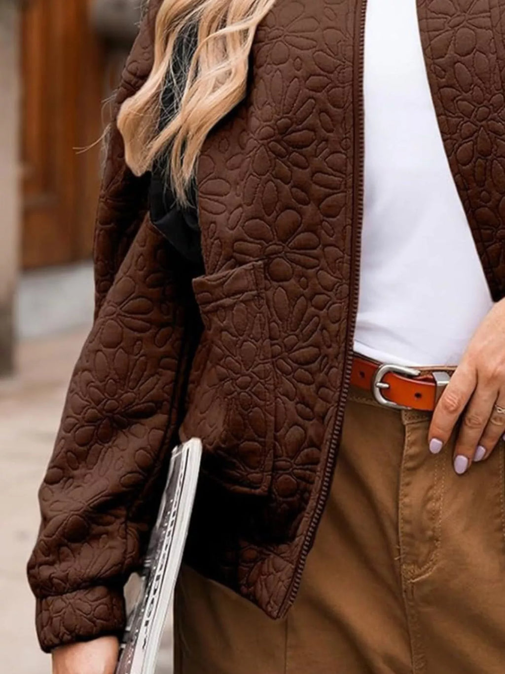 Full Size Floral Quilted Zip Up Jacket Plus (8)