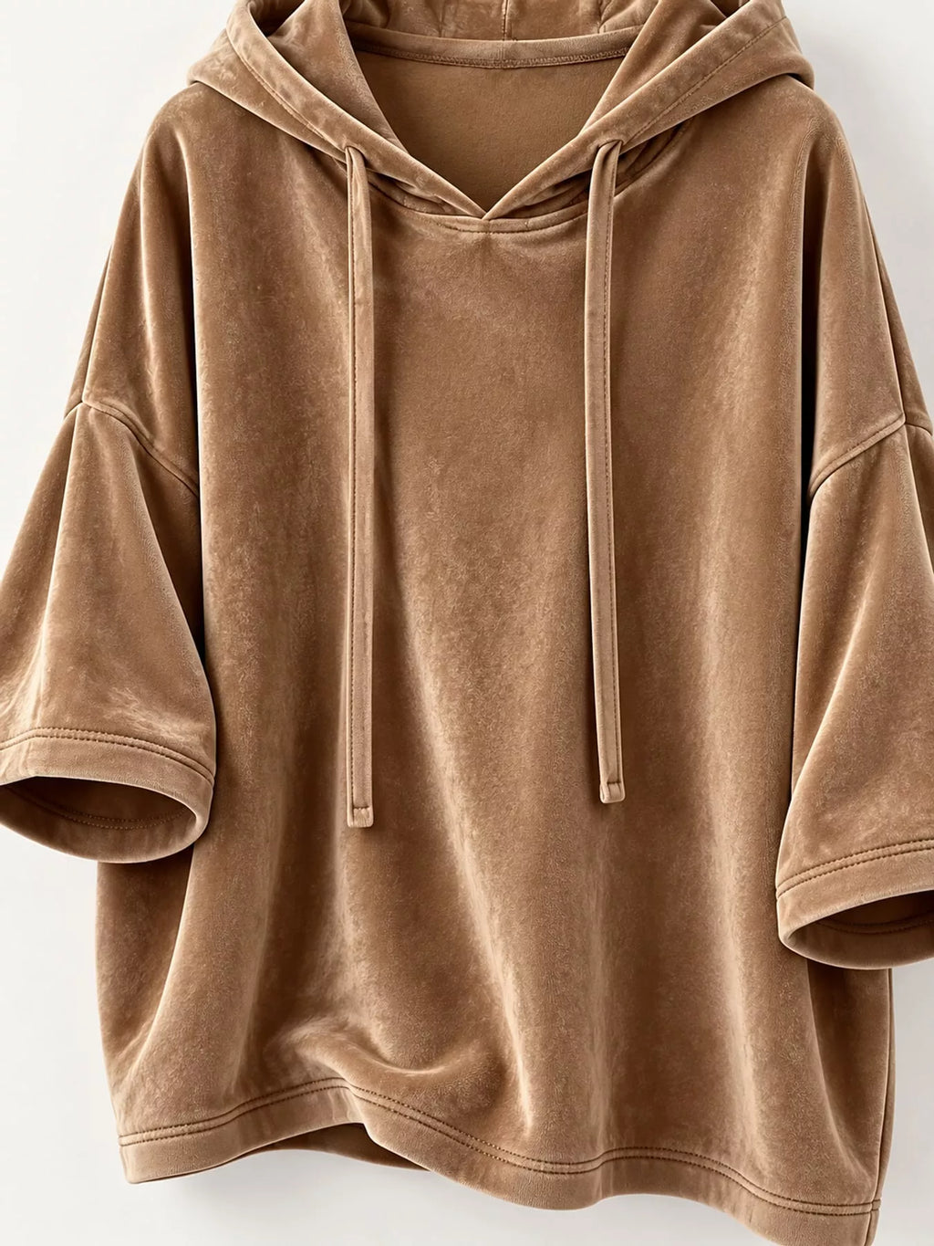 Full Size Velvet Half Sleeve Hoodie Drawstring Plus (24)