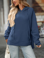 Textured Drawstring Long Sleeve Hoodie (23)