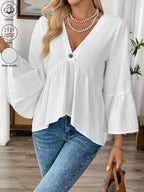 V-neck Bell Sleeve Blouse (3)