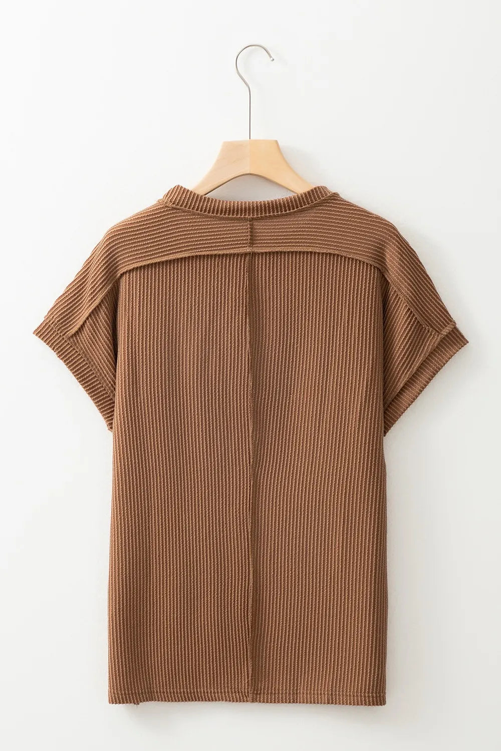 Casual Ribbed Short Sleeve Round Neck T-shirt (20)