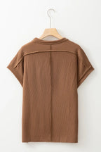 Casual Ribbed Short Sleeve Round Neck T-shirt (20)