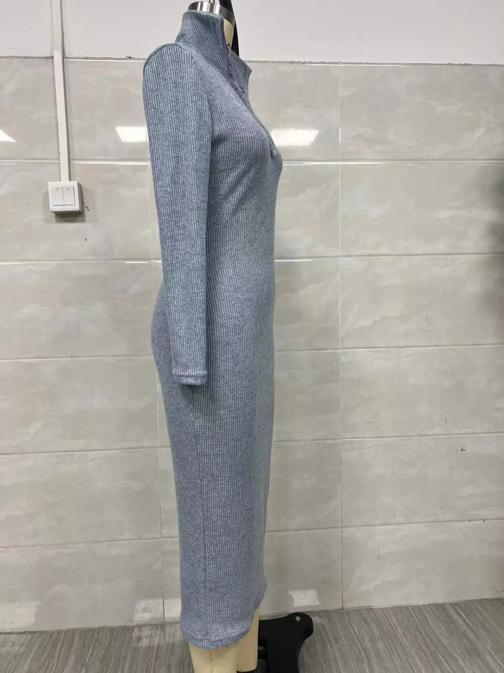 Ribbed Knit V-neck Sweater Dress (5)