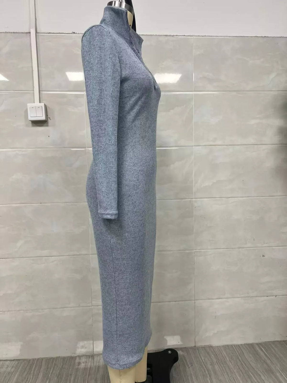 Ribbed Knit V-neck Sweater Dress (5)