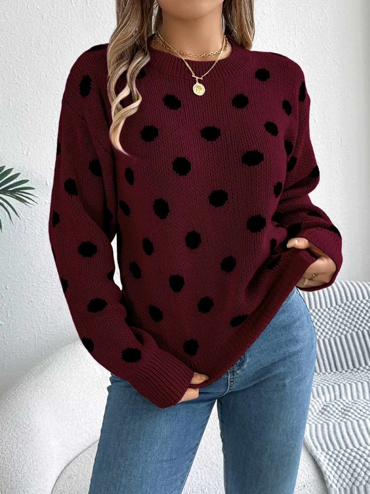Polka Dot Round Neck Sweater (11)