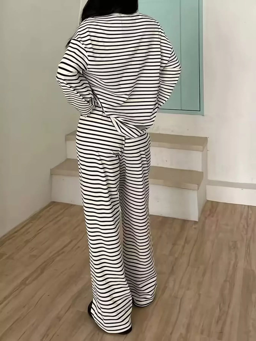 Striped Long Sleeve Top Pants Set (7)