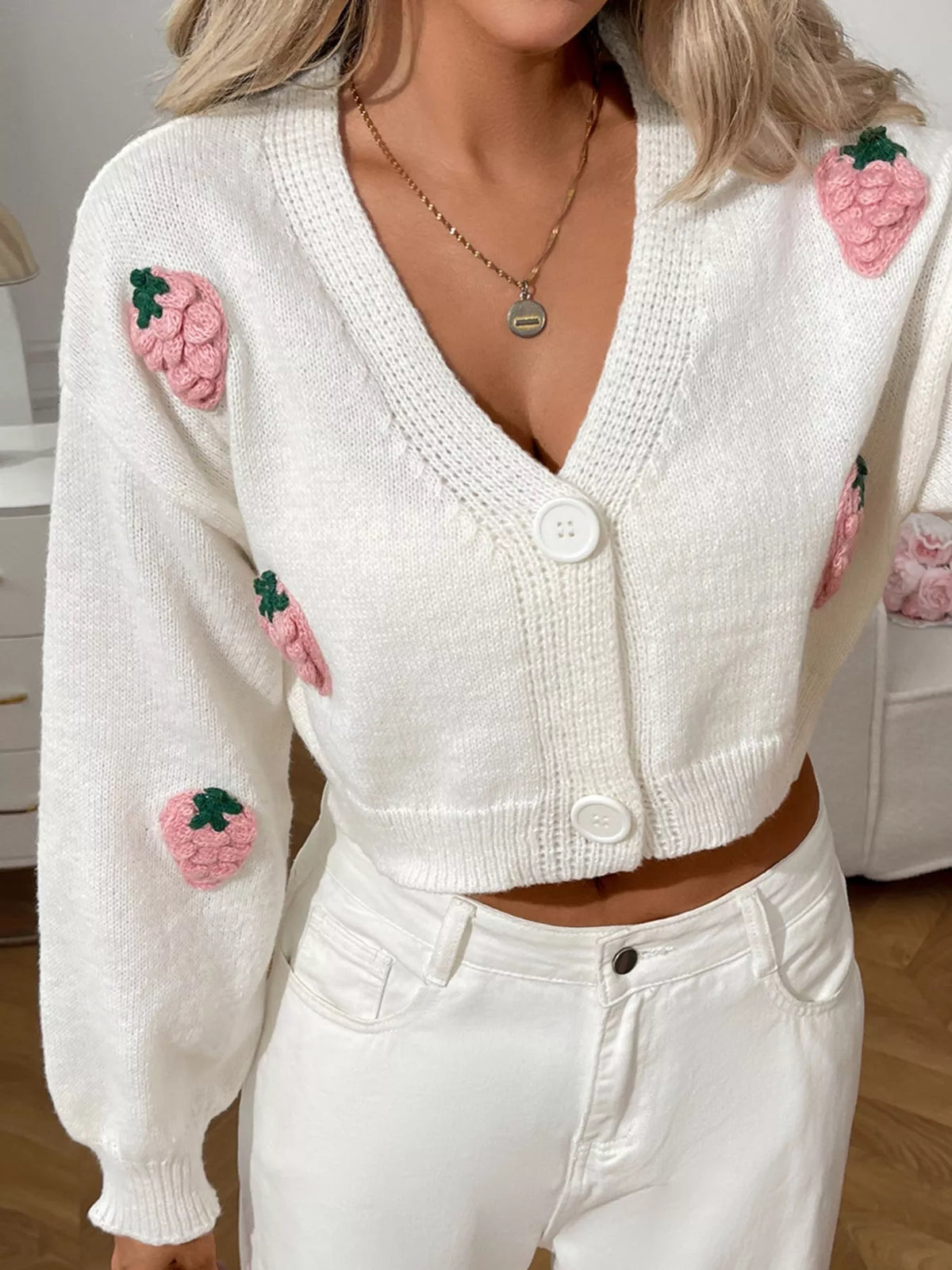 Strawberry Cropped Button-up Cardigan (5)