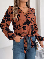 Printed V-neck Long Sleeve Blouse (9)