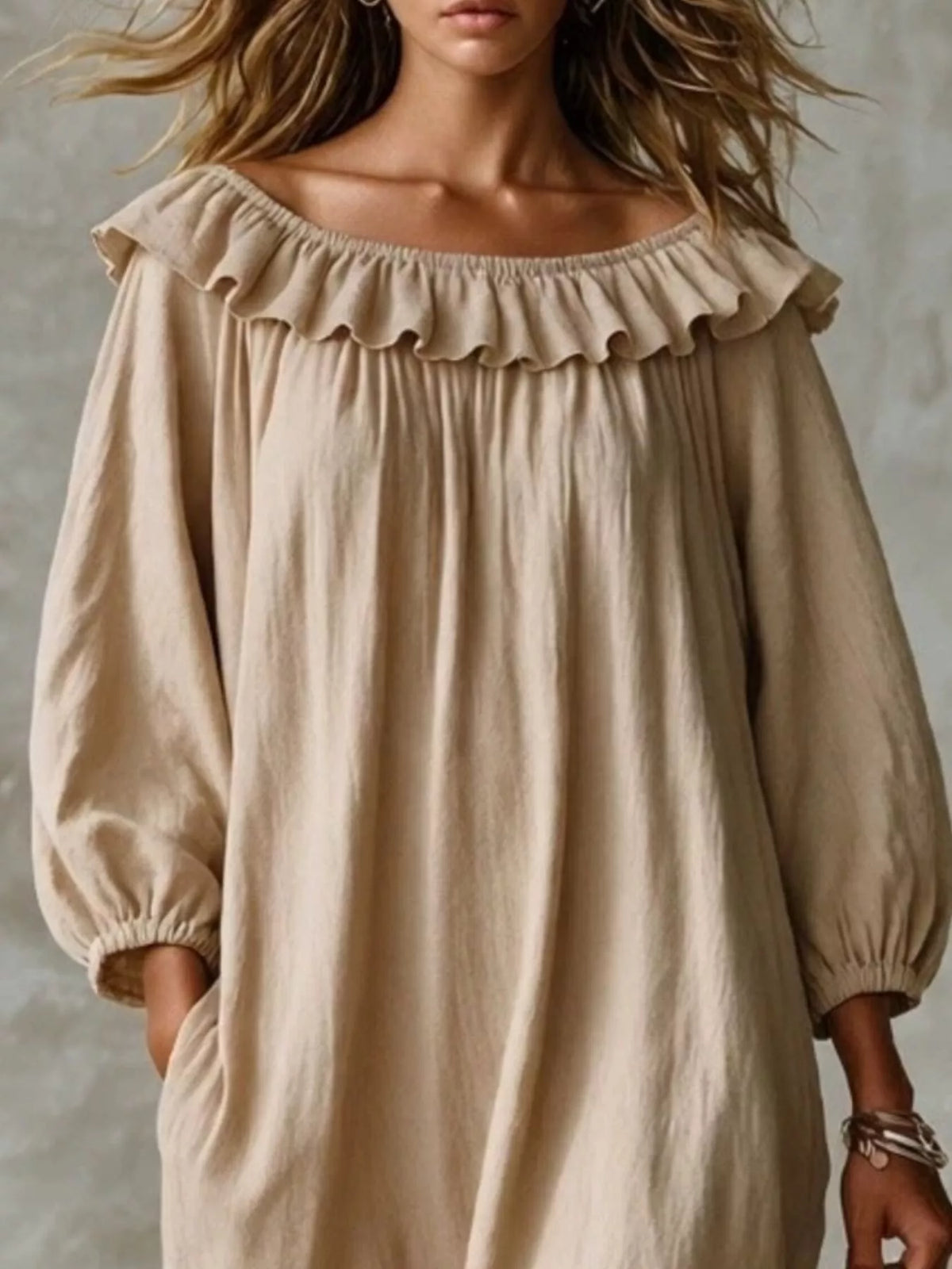 Ruffled Boat Neck Ruched Midi Dress (5)