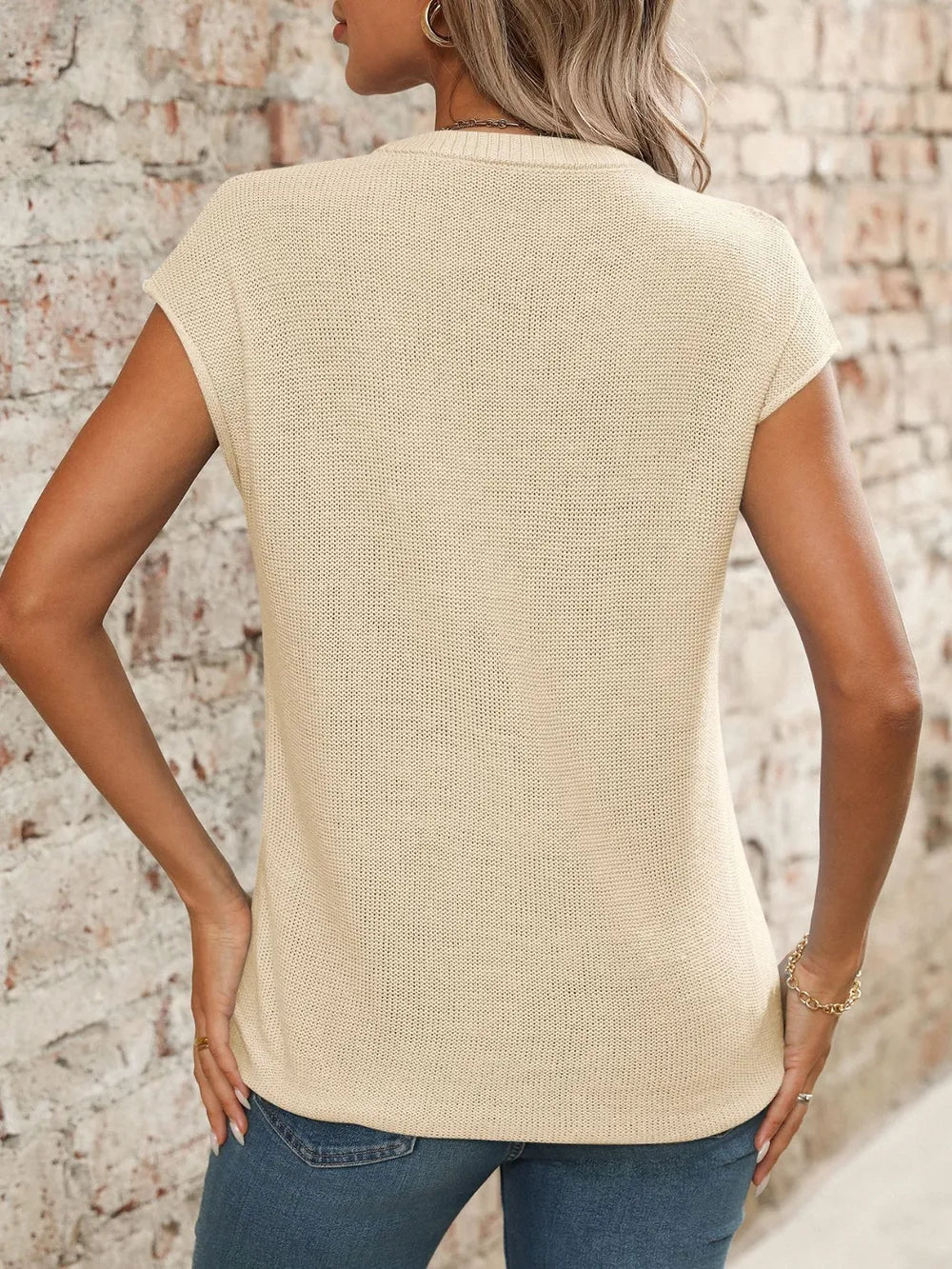 V-neck Short Sleeve Knit Top (5)