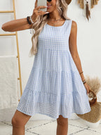 Plaid Round Neck Sleeveless Mini Dress (5)