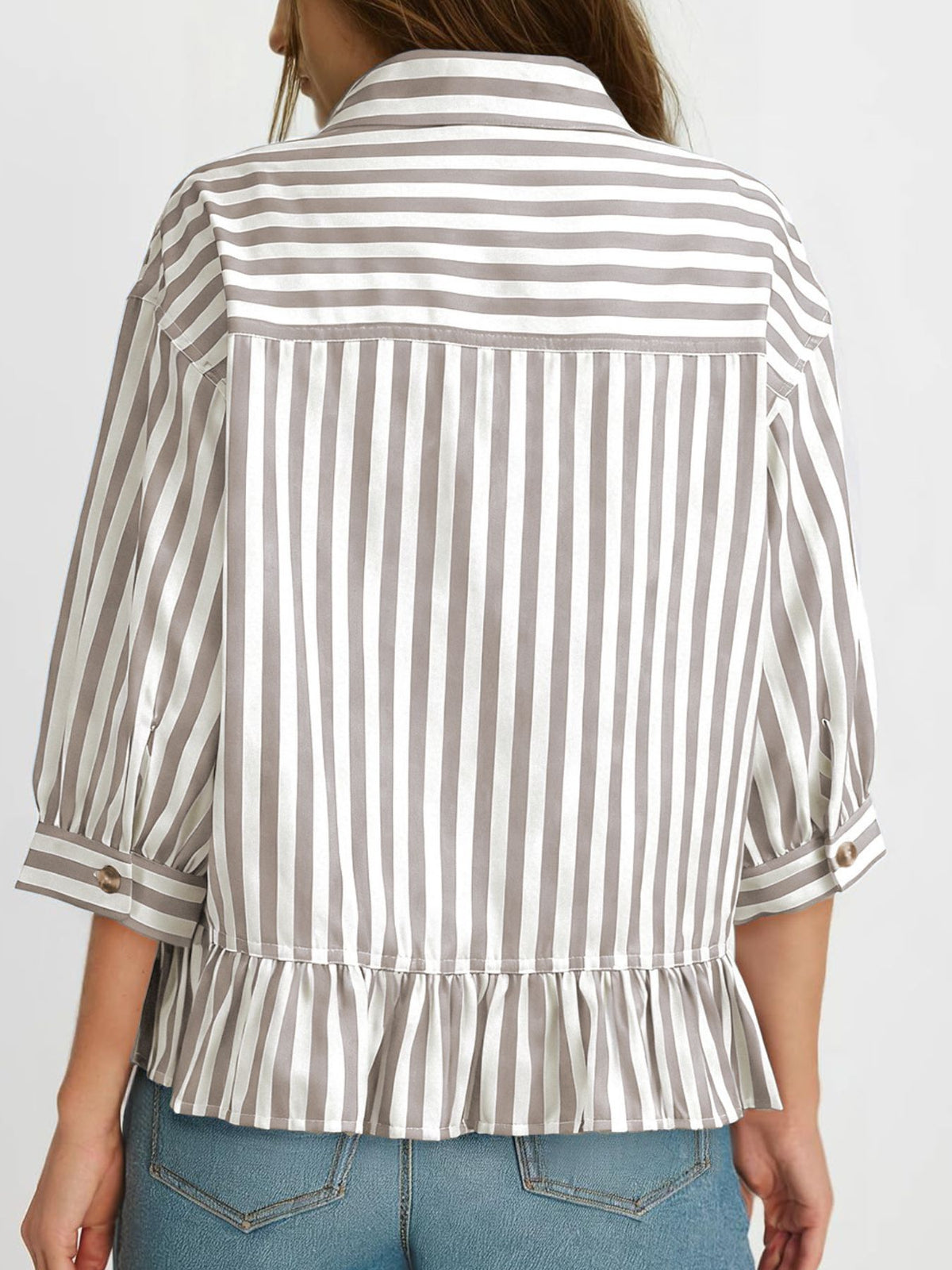 Striped Ruffle Hem Button-down Shirt (20)