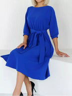 Elegant Belted Waist Midi Dress (12)