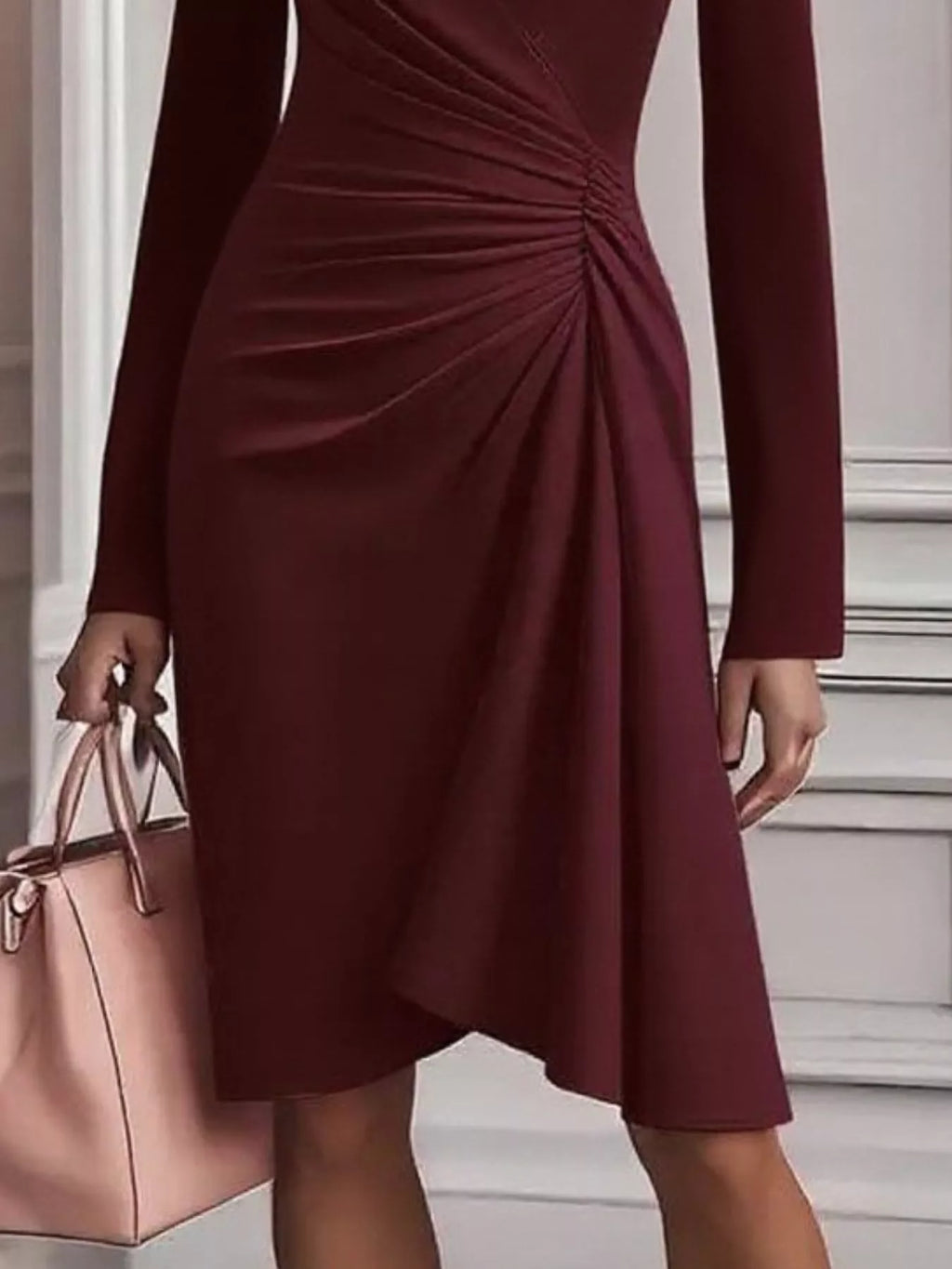 Ruched Surplice Long Sleeve Dress (12)