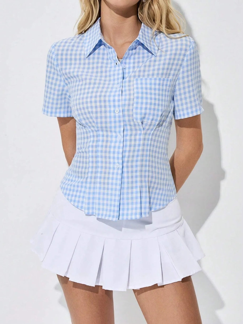 Gingham Short Sleeve Button-up Shirt (2)