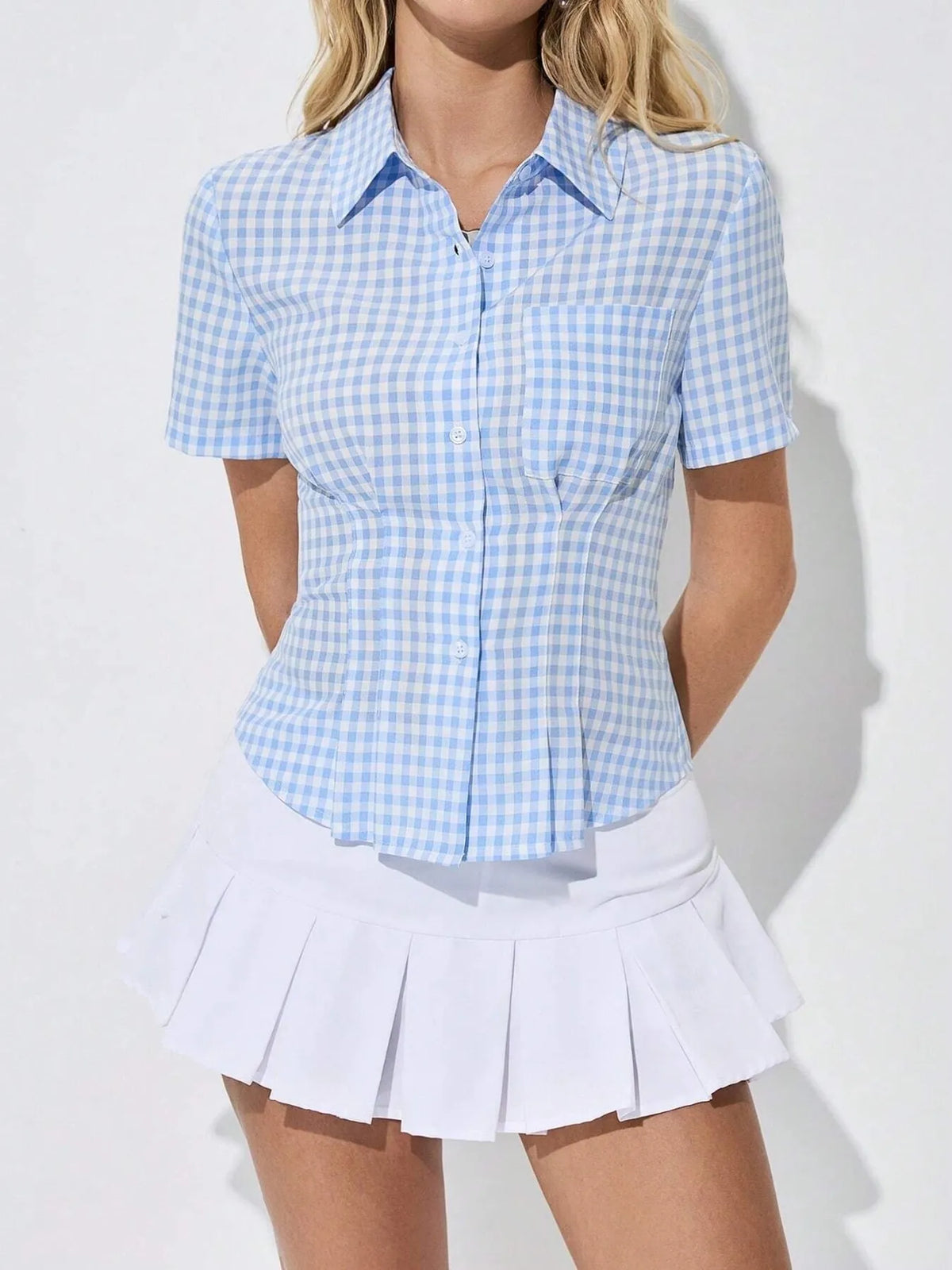 Gingham Short Sleeve Button-up Shirt (2)