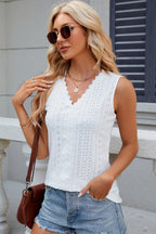 Eyelet V-neck Wide Strap Tank (4)