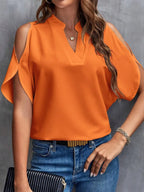 Notched Cold Shoulder Half Sleeve Blouse (17)
