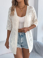 Openwork Open Front Half Sleeve Cardigan (3)
