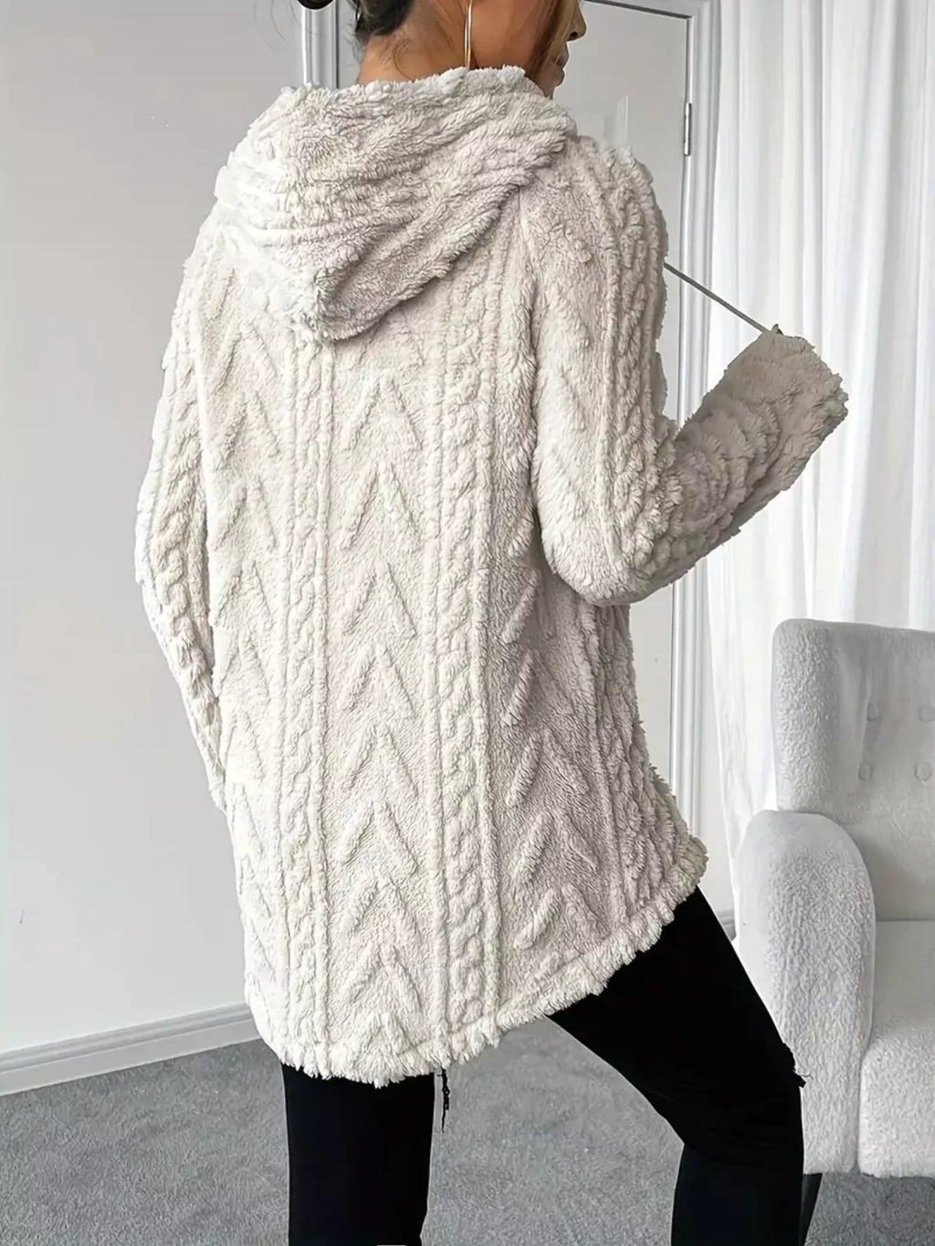 Cozy Textured Drawstring Fleece Hoodie (4)