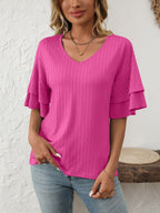 V-neck Ruffle Half Sleeve Top (11)