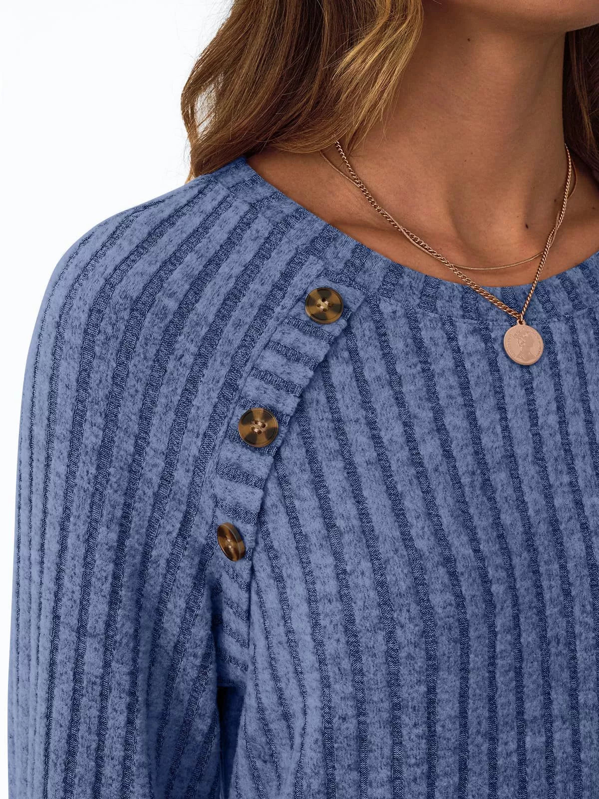 Ribbed Knit Decor Button Long Sleeve T-shirt (20)