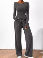 Long Sleeve Top Wide Leg Pants Set (24)